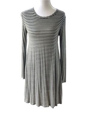 Pinc Gray & White Striped Long-Sleeve Swing Dress